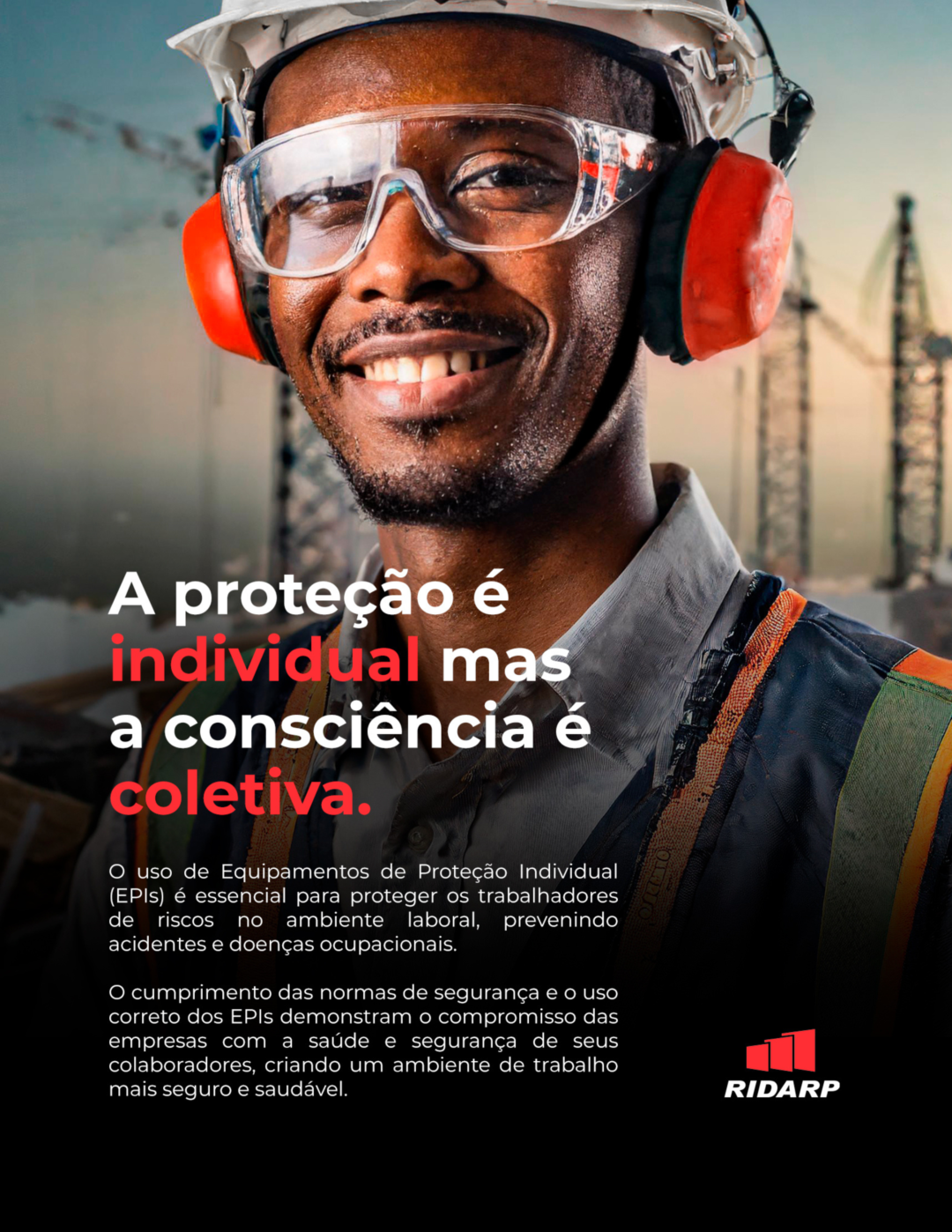 Banner sobre equipamentos de proteção produzido para a Ridarp