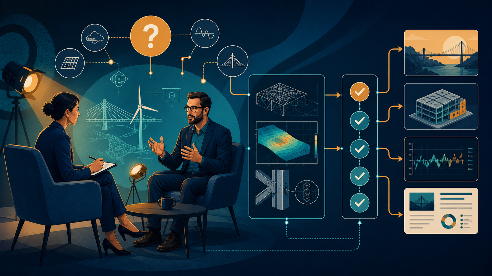 Entrevista estruturada com especialista de engenharia sendo transformada em conteúdo técnico revisado