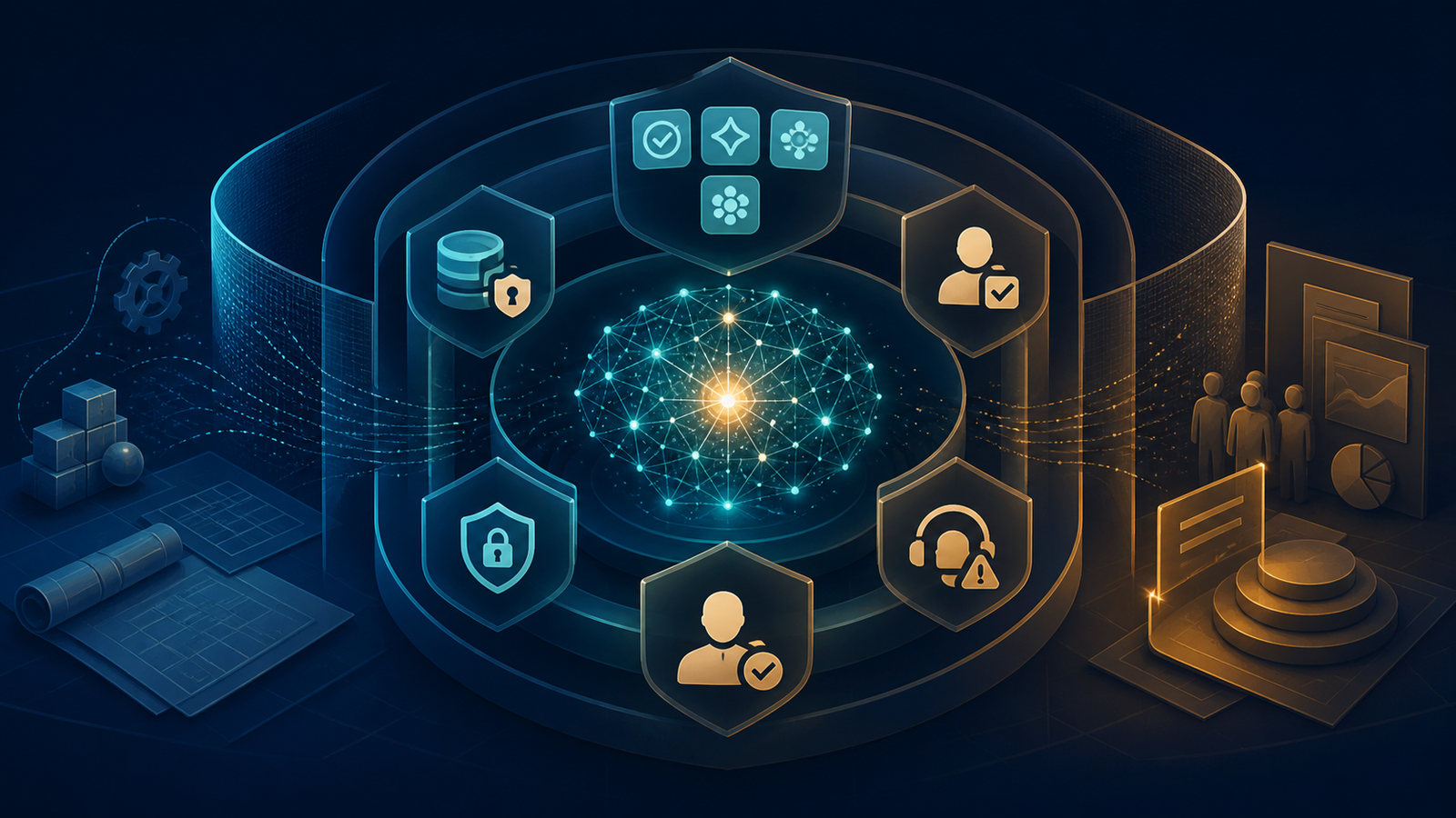 Sistema de inteligência artificial protegido por camadas de governança, revisão e segurança de dados B2B