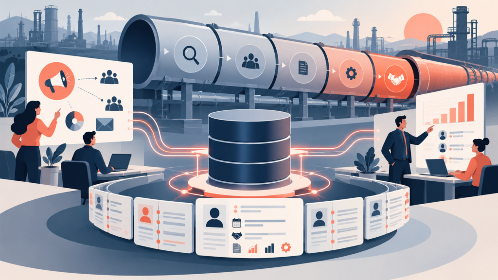Ilustração conceitual de dados organizados em um CRM industrial